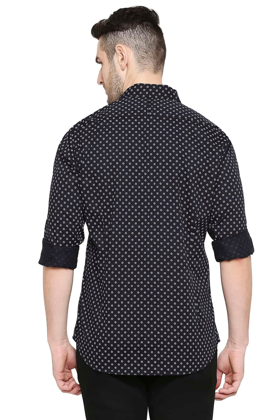 BASICS SLIM FIT ANTHRACITE BLACK PRINTED SHIRT
