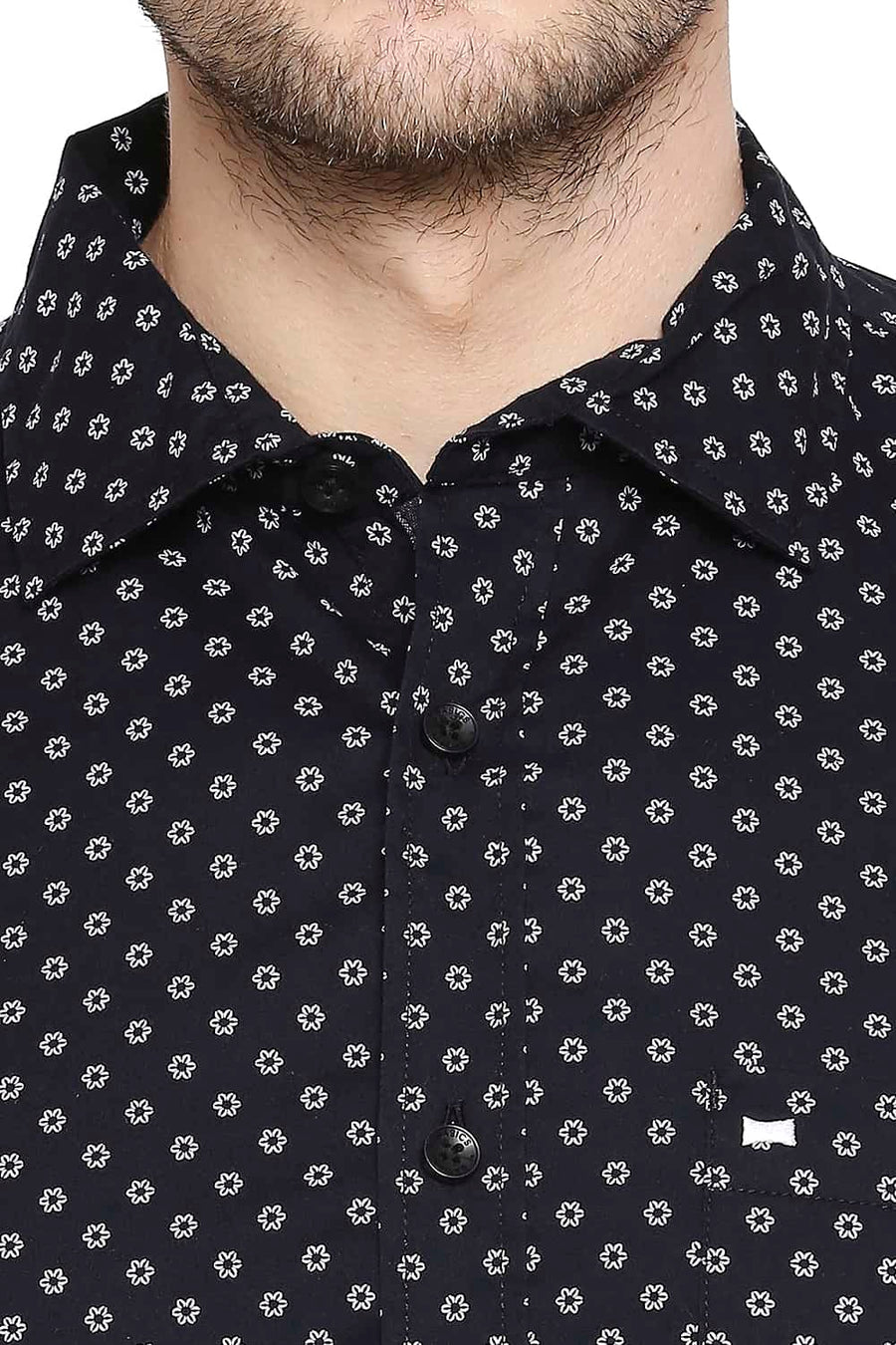 BASICS SLIM FIT ANTHRACITE BLACK PRINTED SHIRT