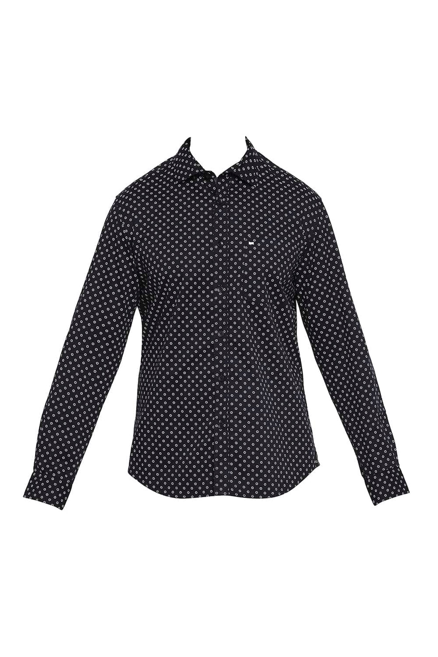 BASICS SLIM FIT ANTHRACITE BLACK PRINTED SHIRT