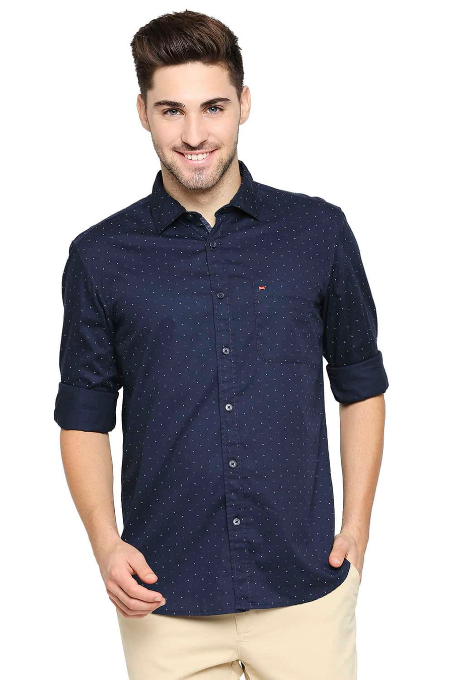 BASICS SLIM FIT MOONLIGHT NAVY PRINTED SHIRT