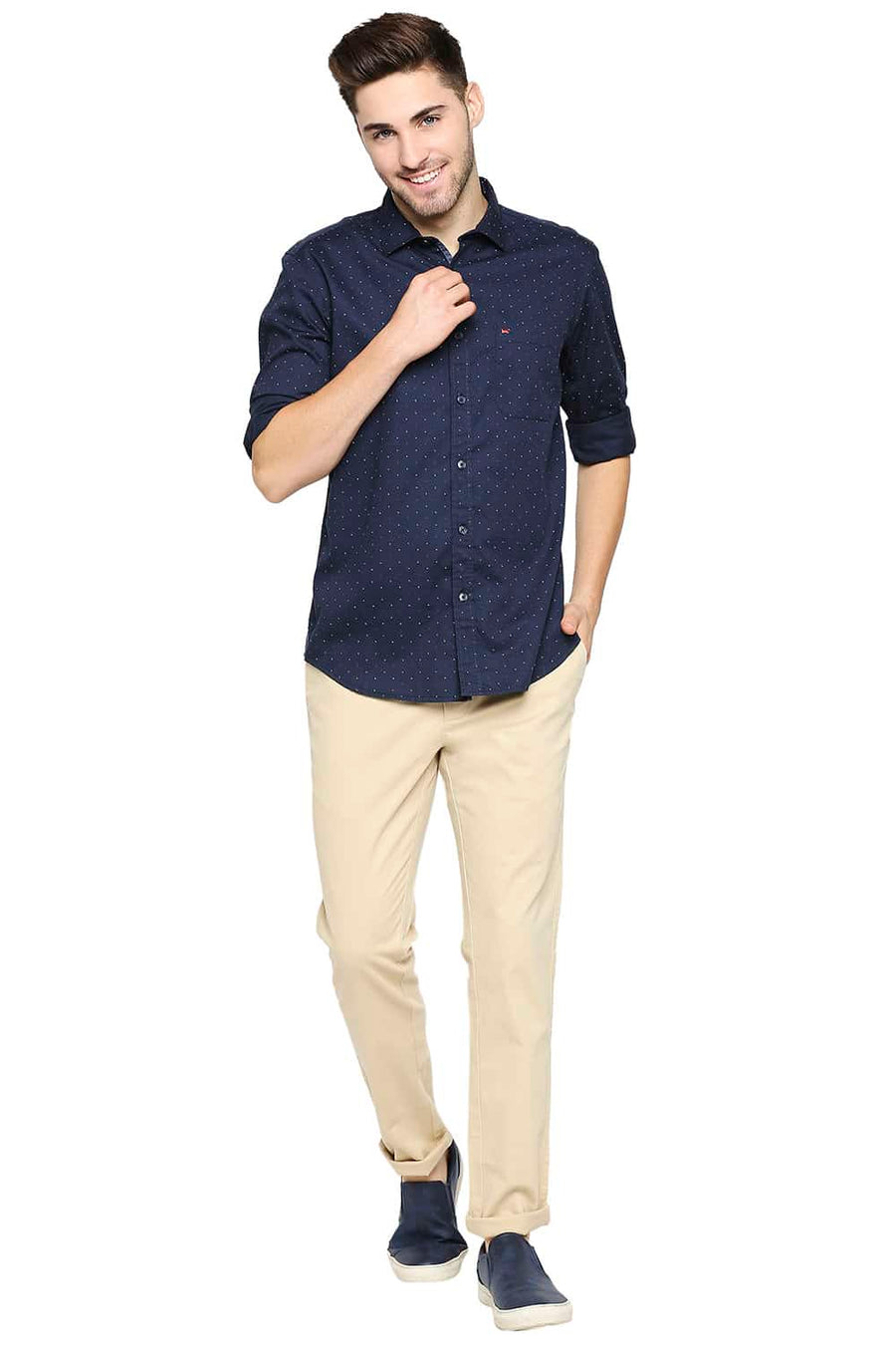 BASICS SLIM FIT MOONLIGHT NAVY PRINTED SHIRT