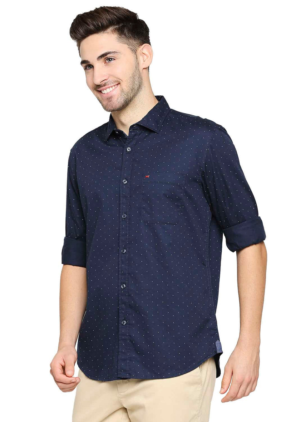 BASICS SLIM FIT MOONLIGHT NAVY PRINTED SHIRT