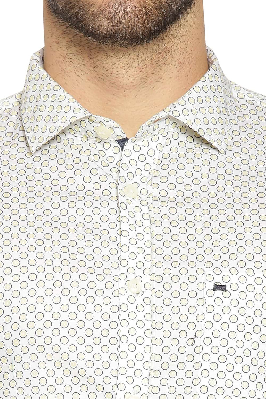 BASICS SLIM FIT MARSHMALLOW WHITE PRINTED SHIRT