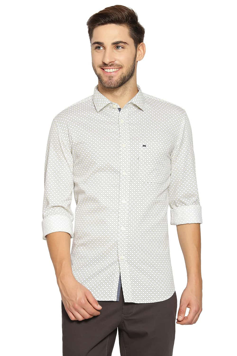 BASICS SLIM FIT MARSHMALLOW WHITE PRINTED SHIRT