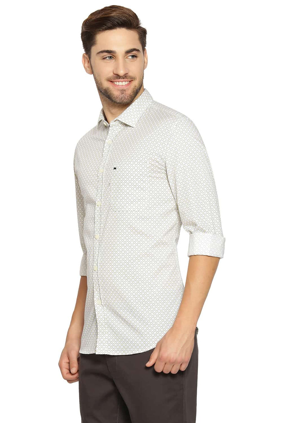 BASICS SLIM FIT MARSHMALLOW WHITE PRINTED SHIRT