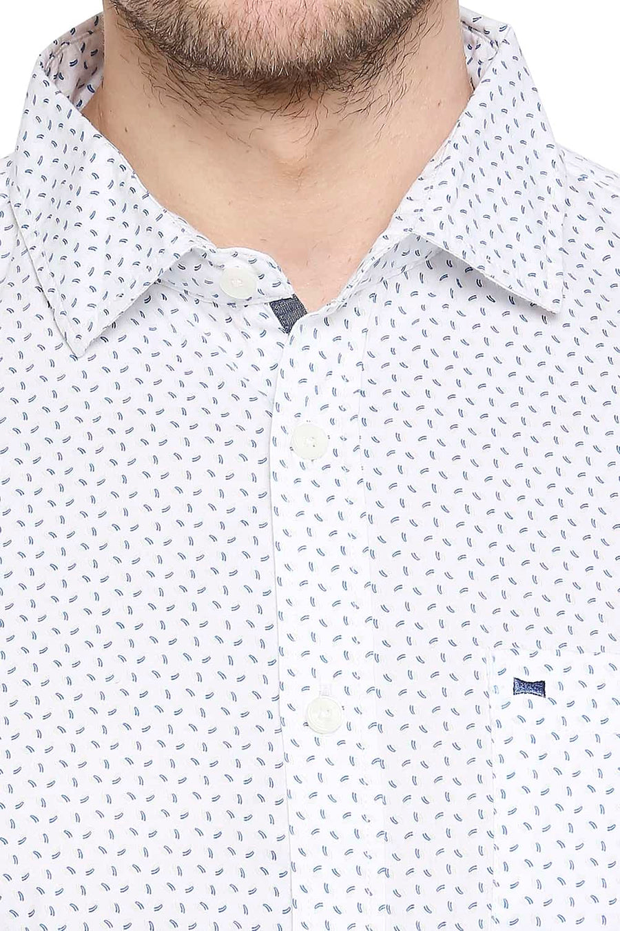 BASICS SLIM FIT BRIGHT WHITE PRINTED SHIRT