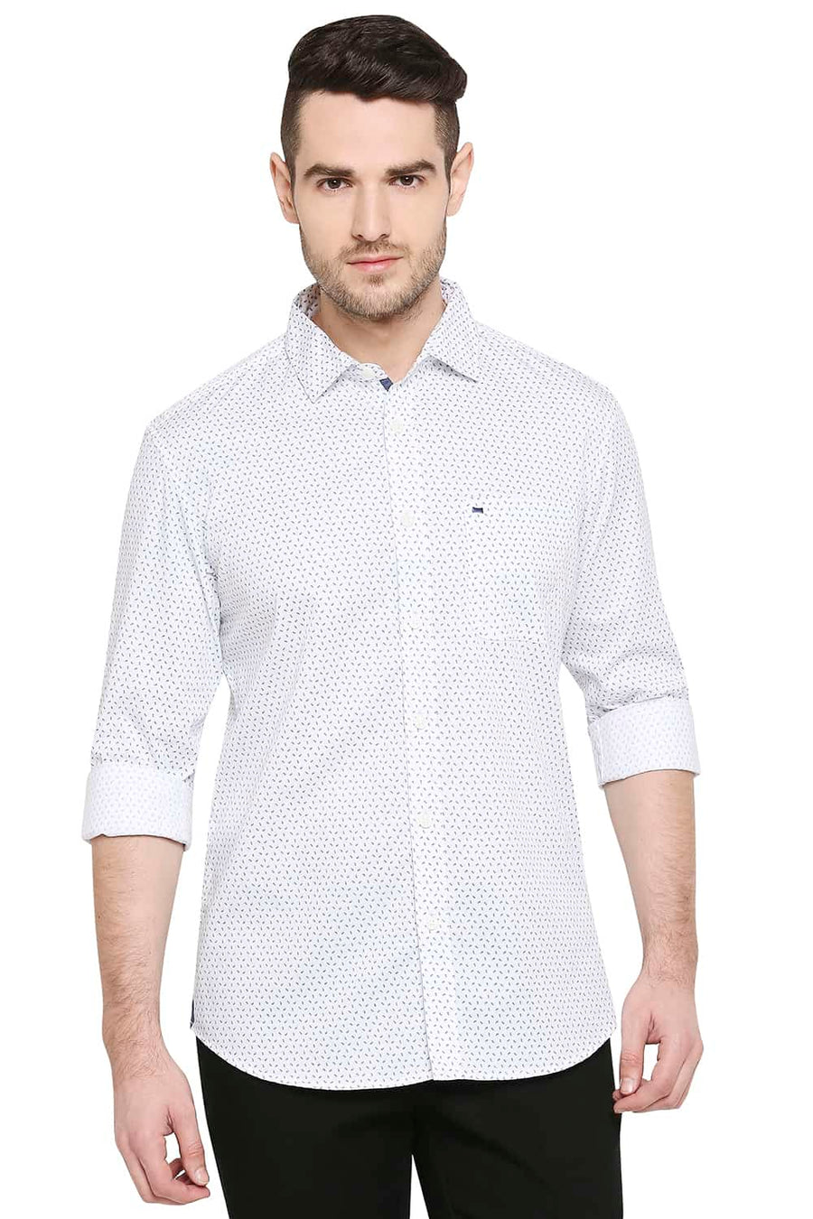 BASICS SLIM FIT BRIGHT WHITE PRINTED SHIRT