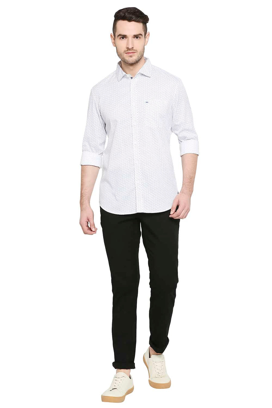 BASICS SLIM FIT BRIGHT WHITE PRINTED SHIRT