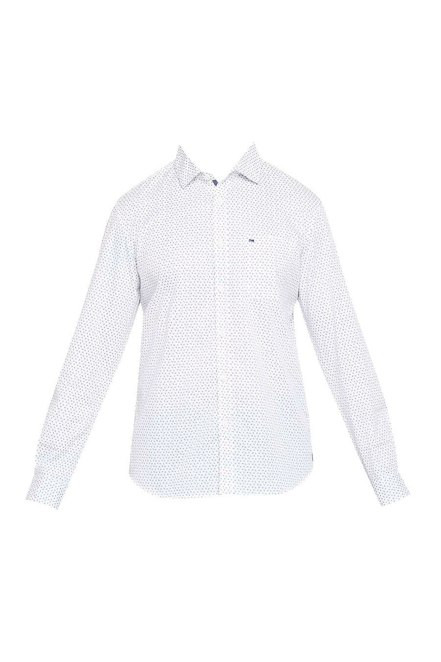 BASICS SLIM FIT BRIGHT WHITE PRINTED SHIRT