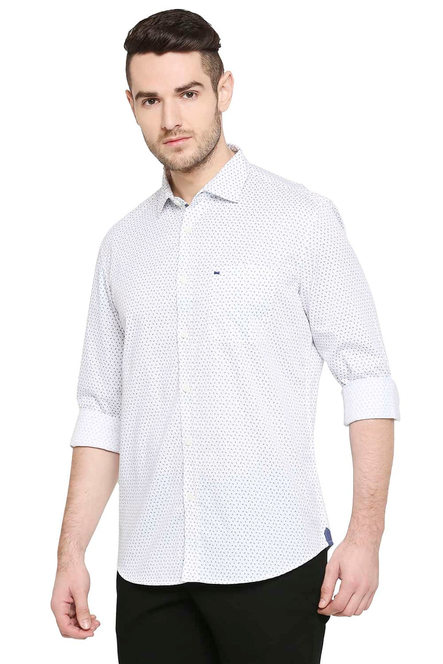 BASICS SLIM FIT BRIGHT WHITE PRINTED SHIRT