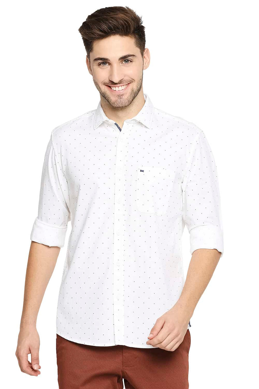 BASICS SLIM FIT BRILLIANT WHITE PRINTED SHIRT