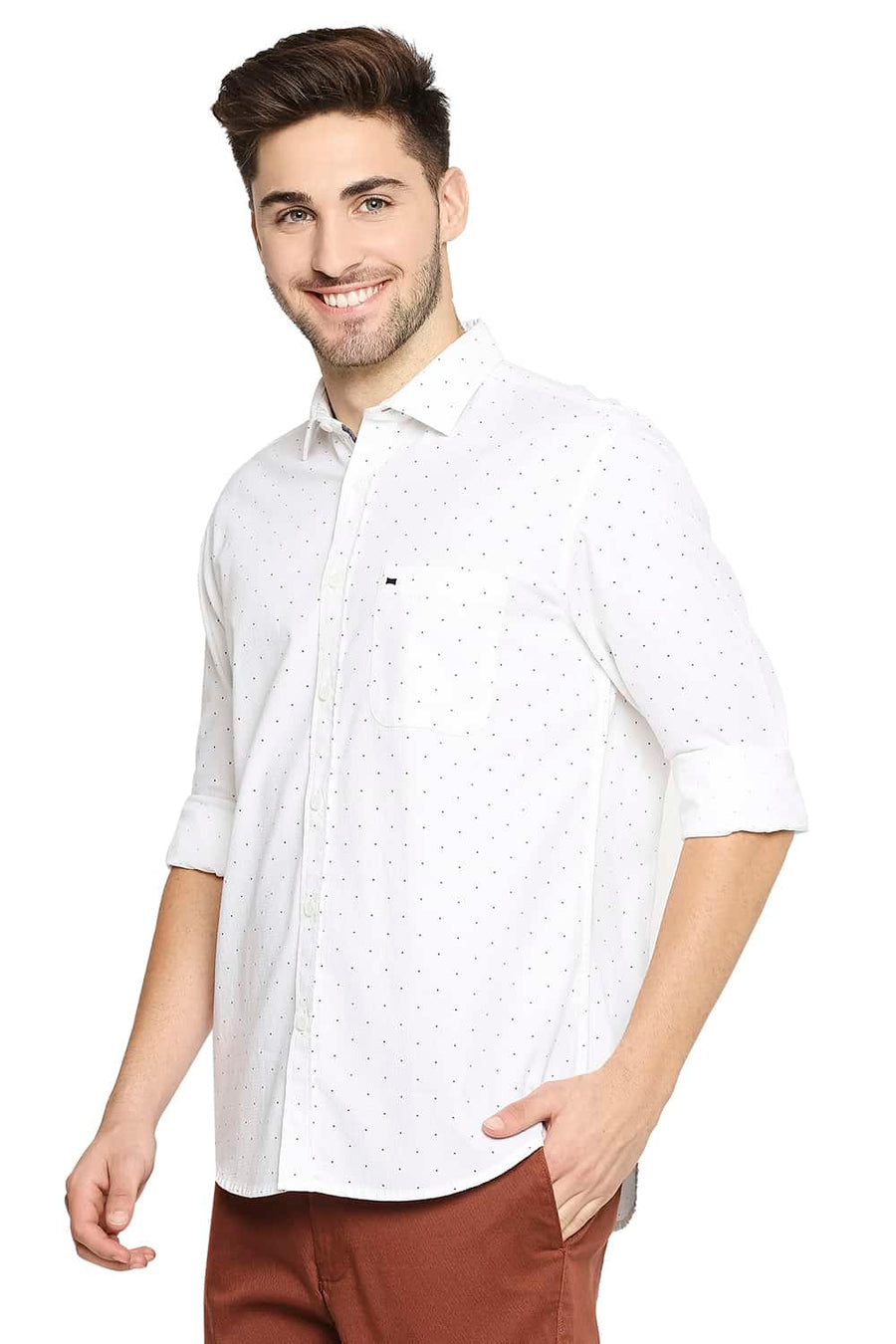 BASICS SLIM FIT BRILLIANT WHITE PRINTED SHIRT