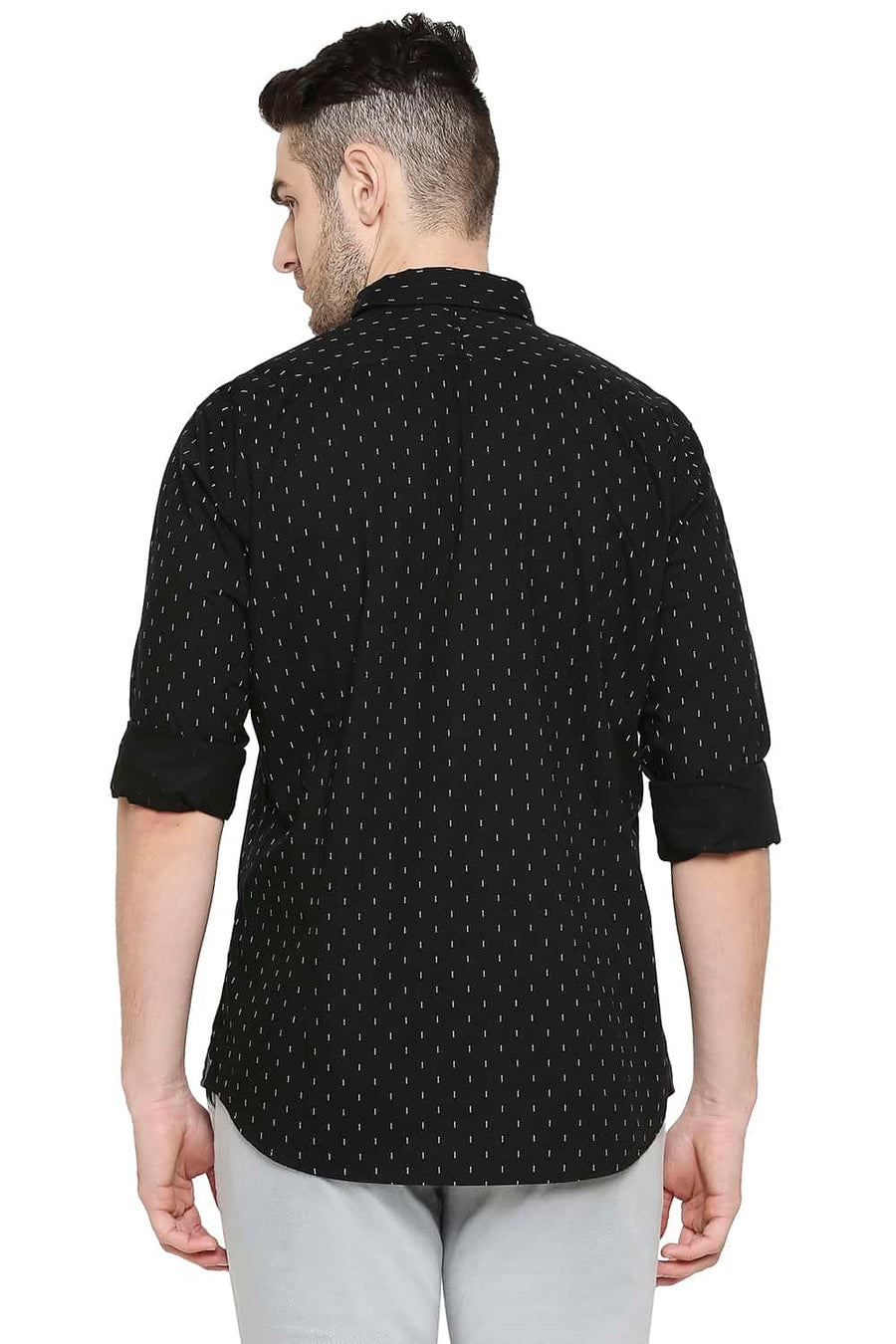 BASICS SLIM FIT CAVIAR BLACK PRINTED SHIRT