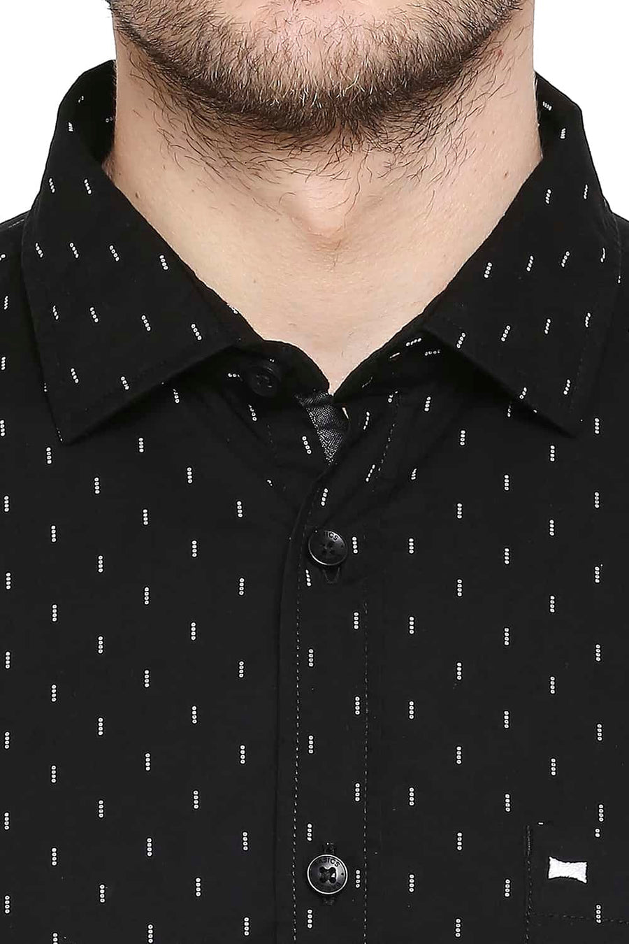 BASICS SLIM FIT CAVIAR BLACK PRINTED SHIRT