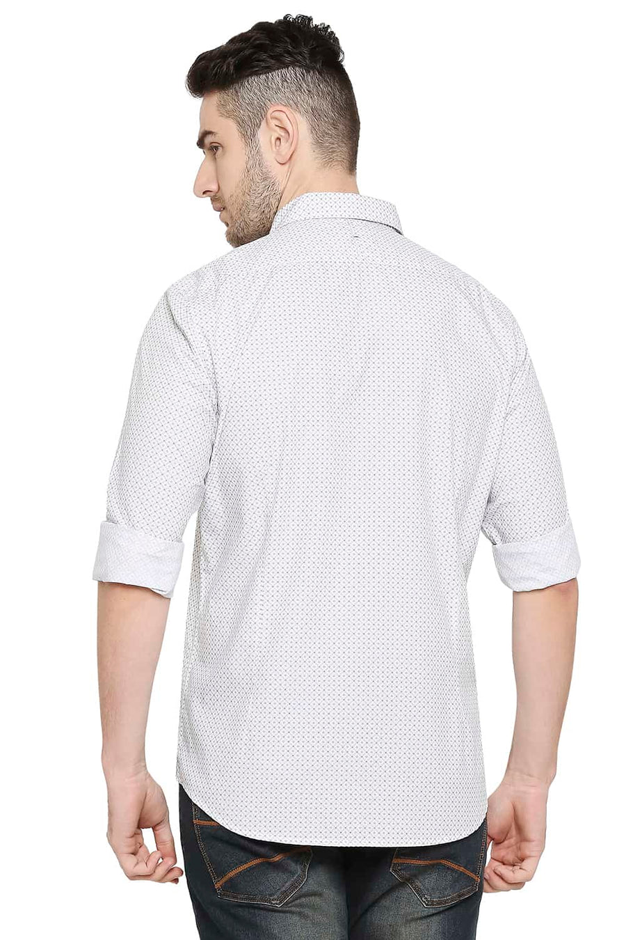 BASICS SLIM FIT CLOUD WHITE PRINTED SHIRT