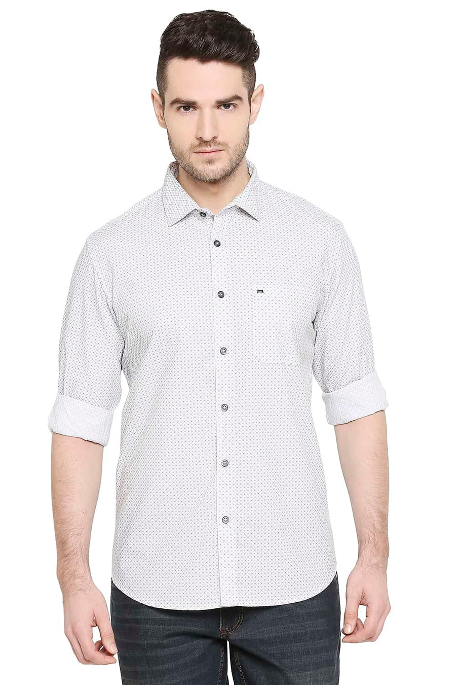 BASICS SLIM FIT CLOUD WHITE PRINTED SHIRT