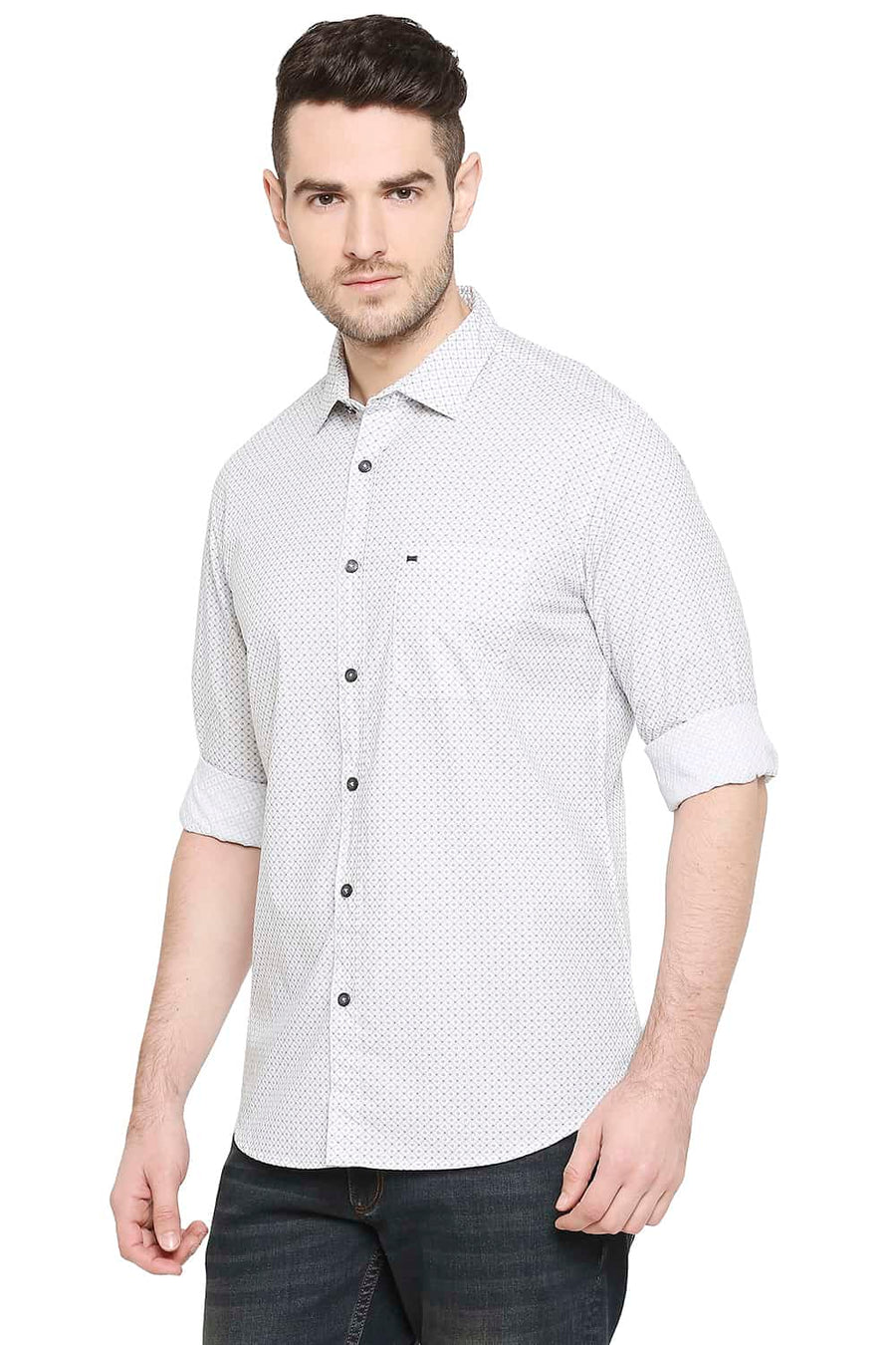 BASICS SLIM FIT CLOUD WHITE PRINTED SHIRT
