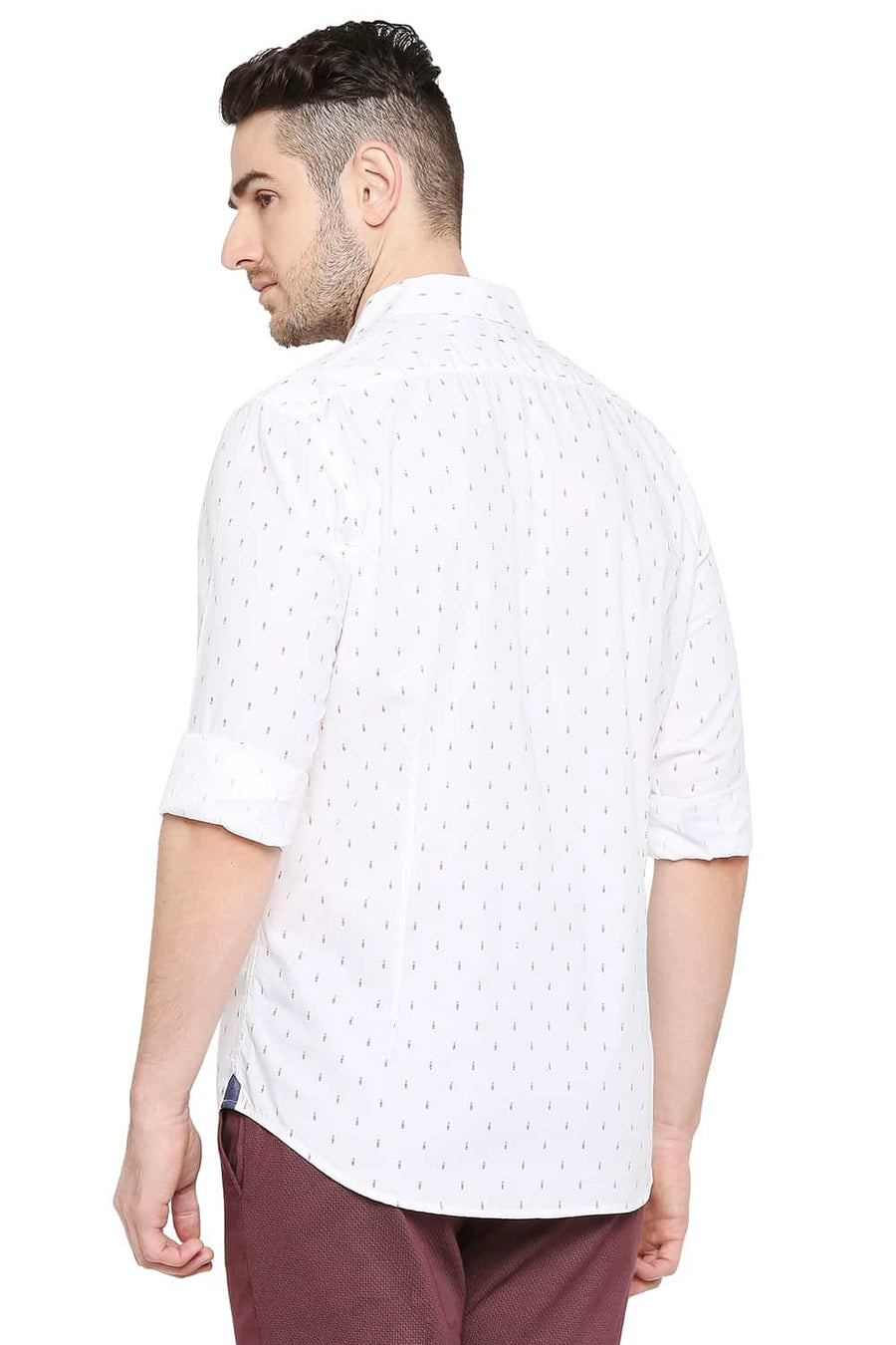 BASICS SLIM FIT SNOW WHITE PRINTED SHIRT
