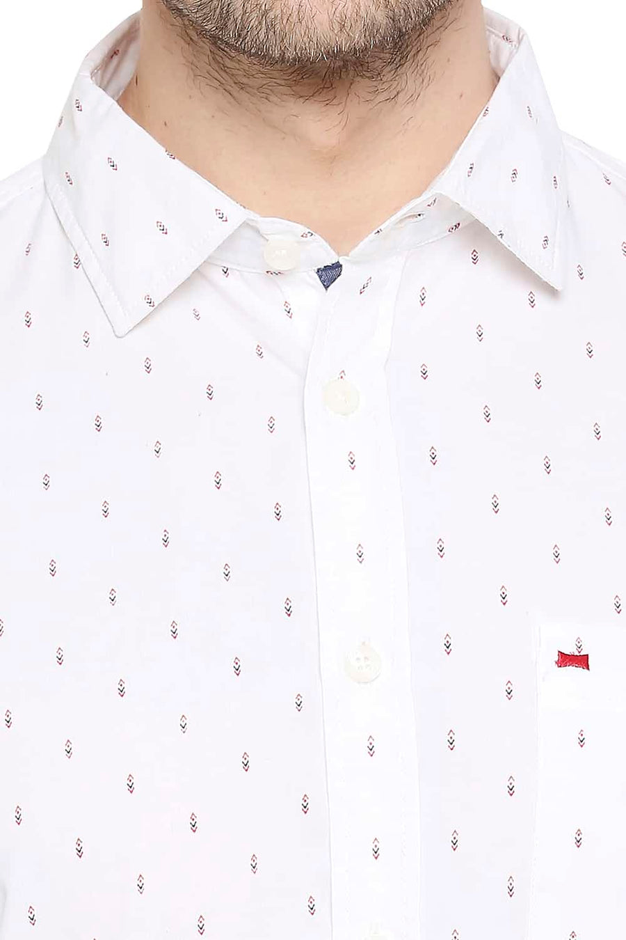 BASICS SLIM FIT SNOW WHITE PRINTED SHIRT