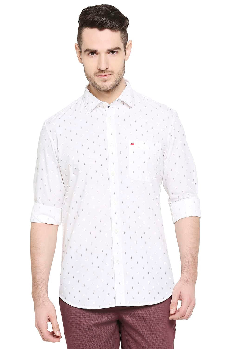 BASICS SLIM FIT SNOW WHITE PRINTED SHIRT