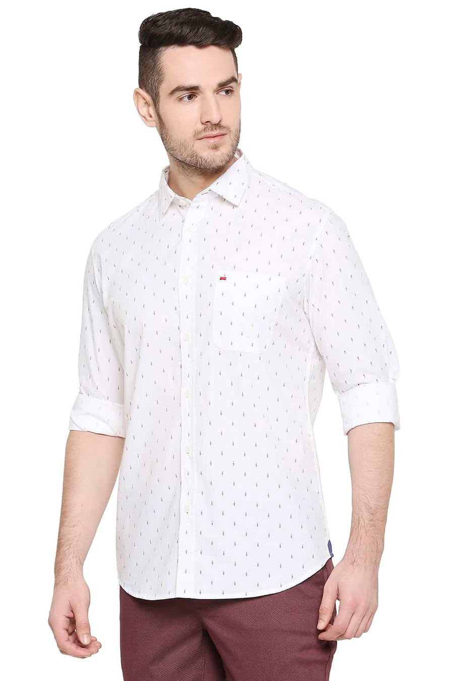 BASICS SLIM FIT SNOW WHITE PRINTED SHIRT