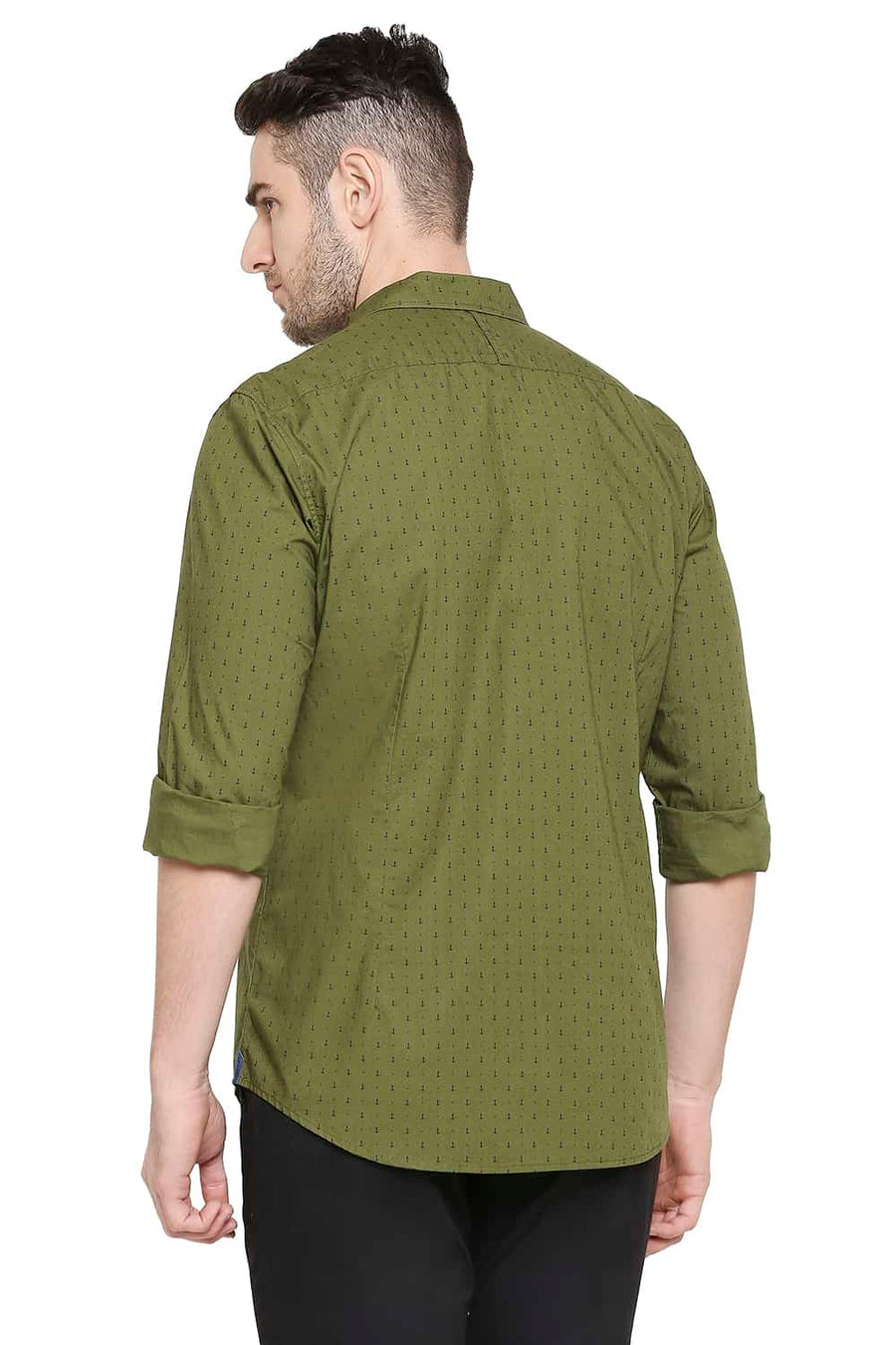 BASICS SLIM FIT CHIVE OLIVE PRINTED SHIRT