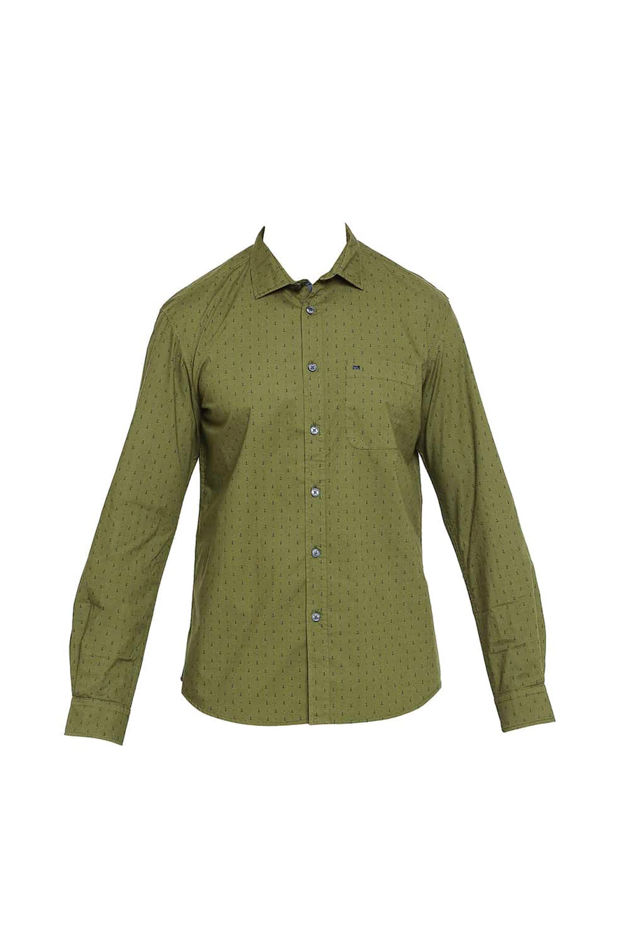 BASICS SLIM FIT CHIVE OLIVE PRINTED SHIRT