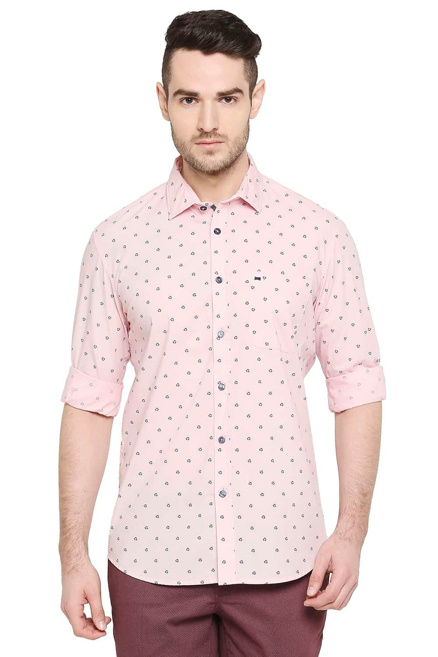 BASICS SLIM FIT POTPOURRI PINK PRINTED SHIRT