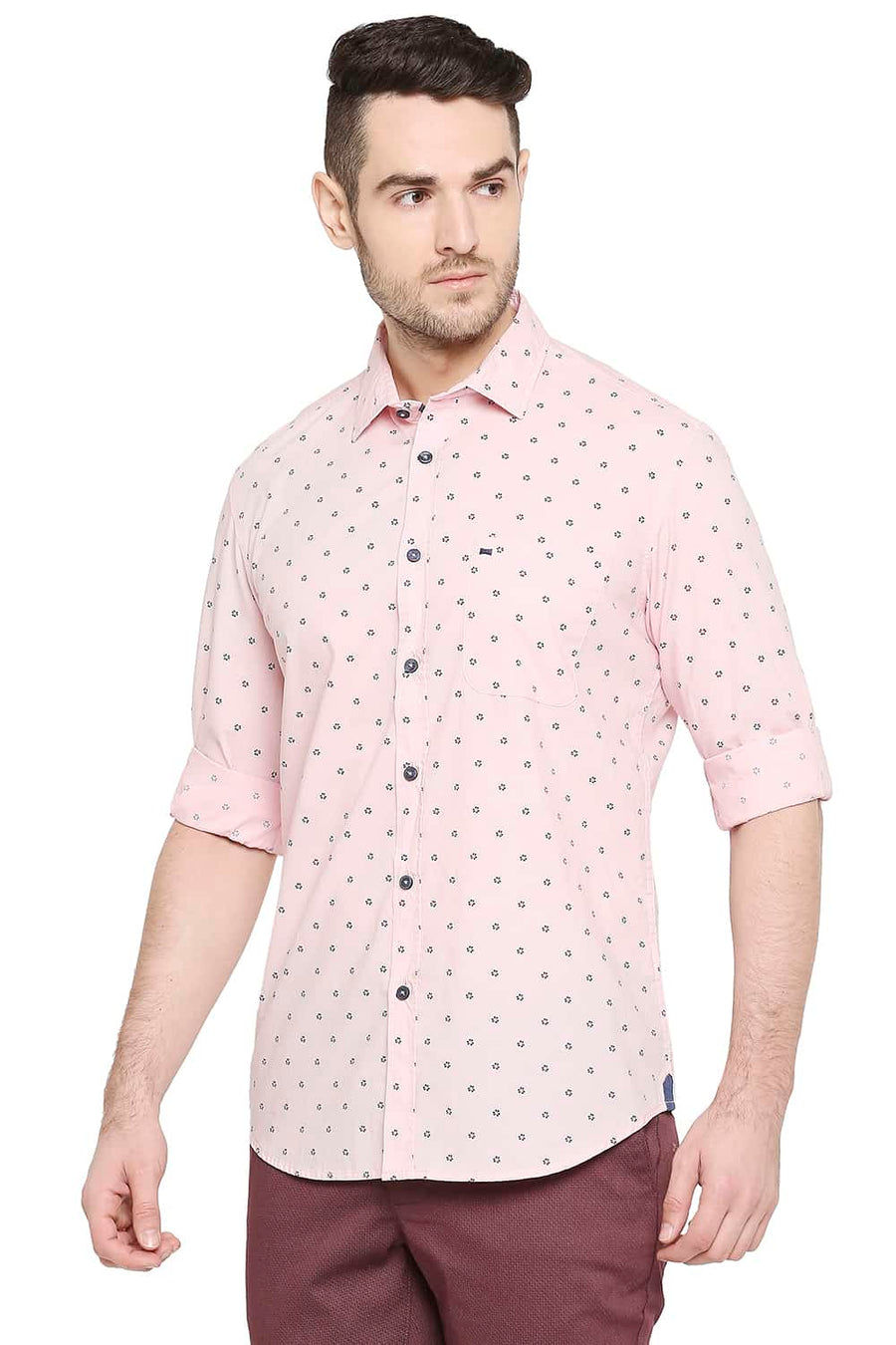 BASICS SLIM FIT POTPOURRI PINK PRINTED SHIRT