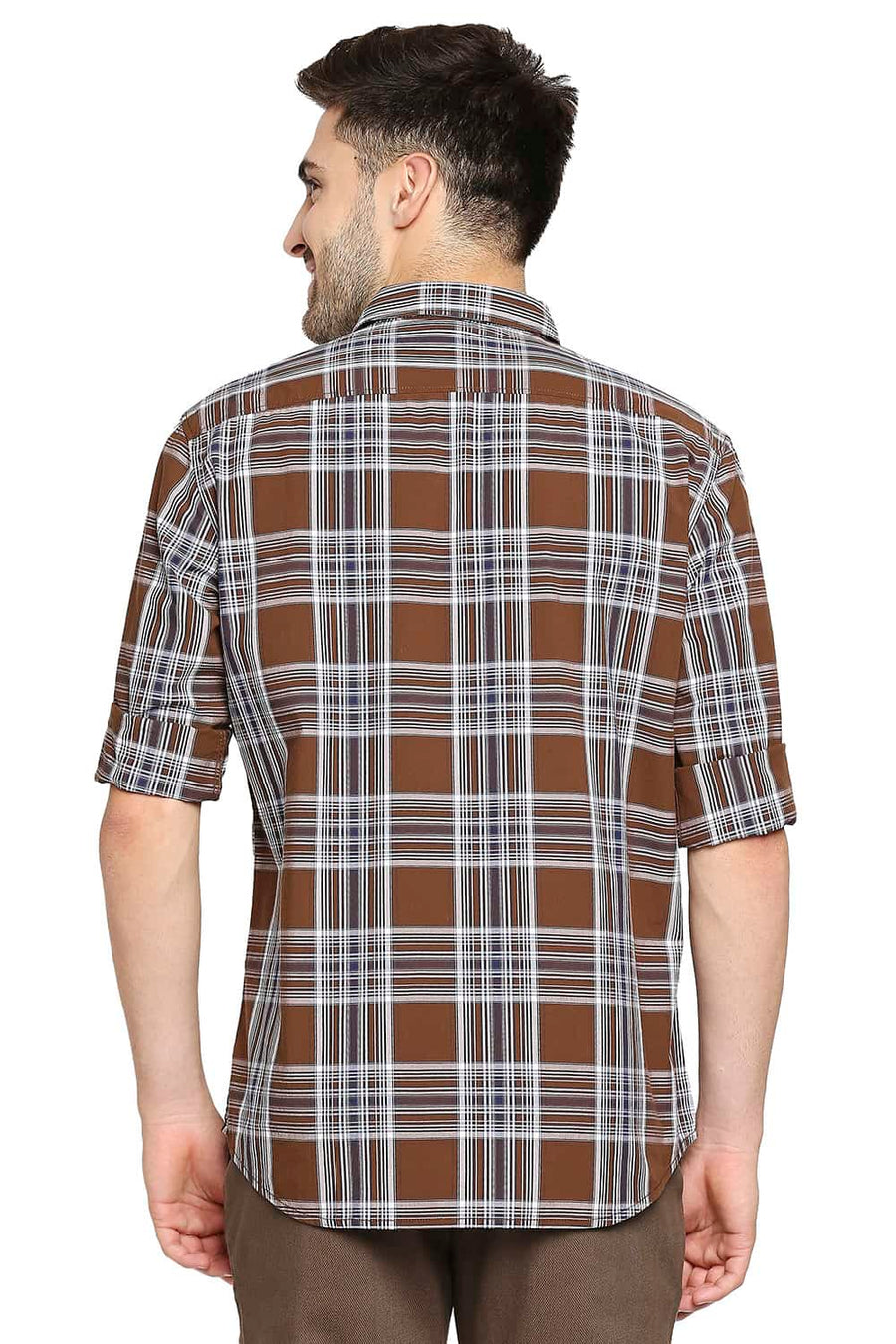 BASICS SLIM FIT DESSERT BROWN CHECKS SHIRT