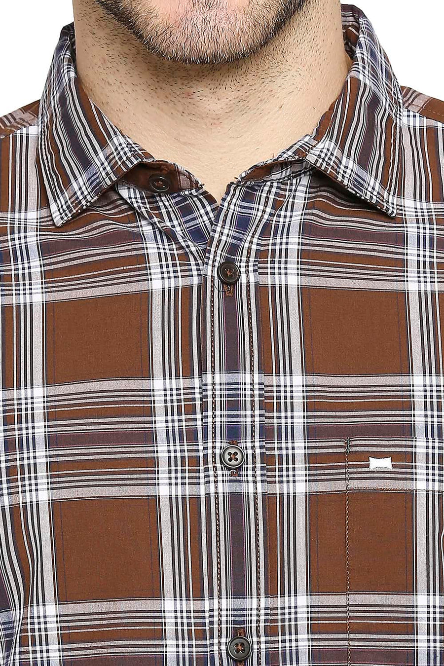 BASICS SLIM FIT DESSERT BROWN CHECKS SHIRT
