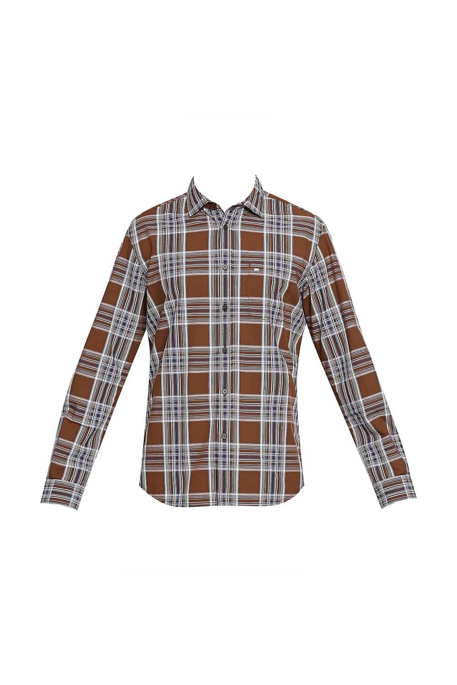 BASICS SLIM FIT DESSERT BROWN CHECKS SHIRT