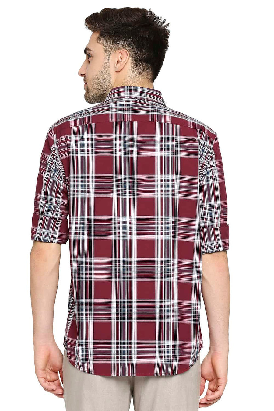 BASICS SLIM FIT TIBETAN RED CHECKS SHIRT