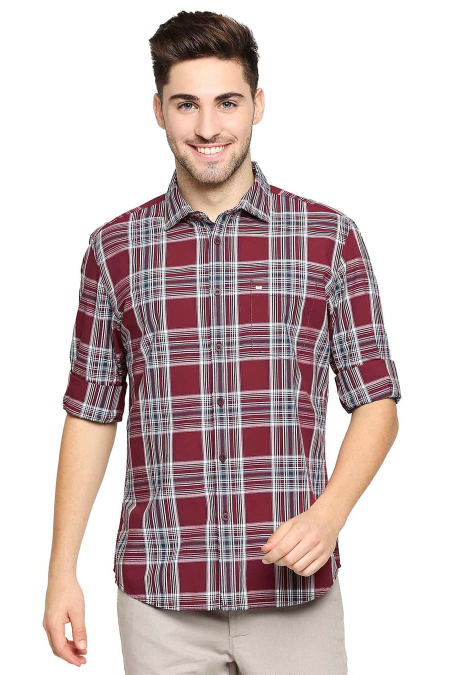 BASICS SLIM FIT TIBETAN RED CHECKS SHIRT
