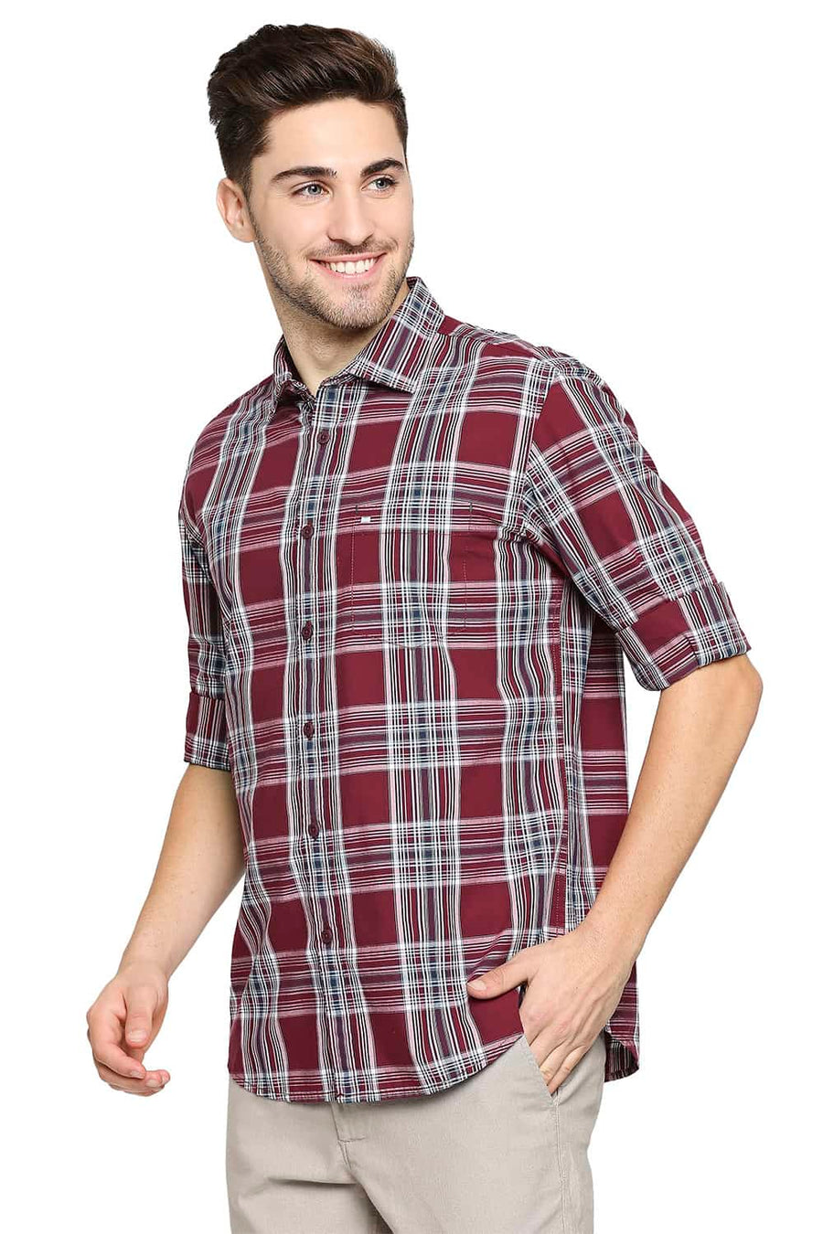BASICS SLIM FIT TIBETAN RED CHECKS SHIRT