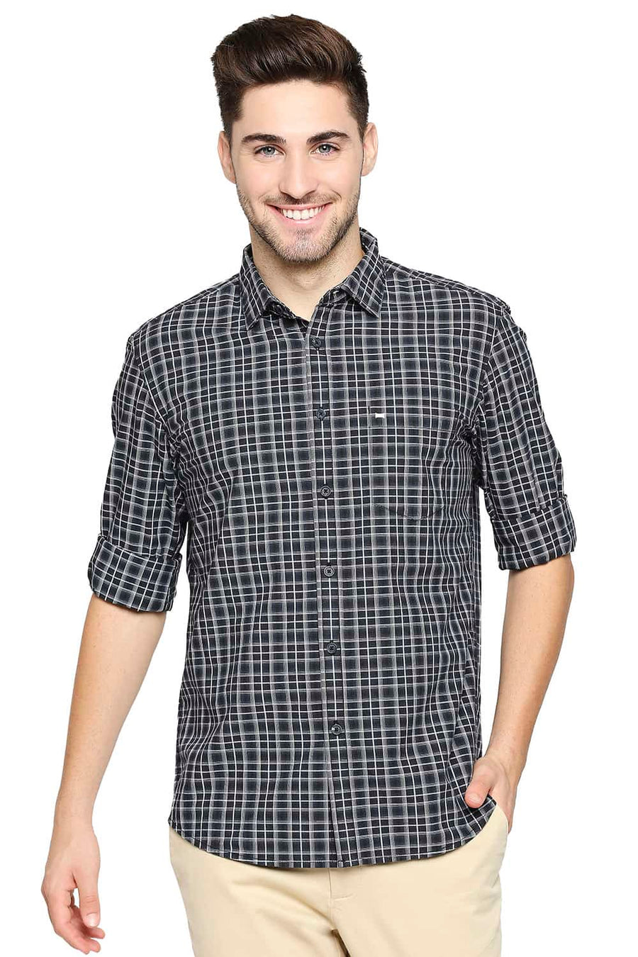 BASICS SLIM FIT BLACK NIGHTS CHECKS SHIRT