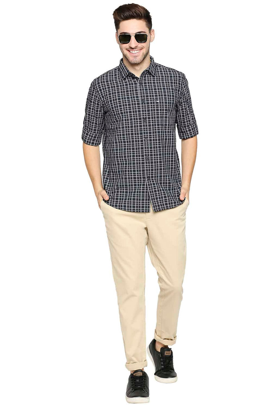 BASICS SLIM FIT BLACK NIGHTS CHECKS SHIRT