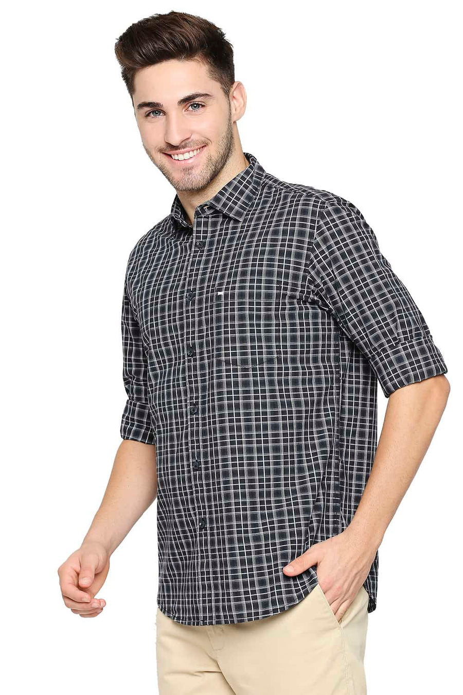 BASICS SLIM FIT BLACK NIGHTS CHECKS SHIRT