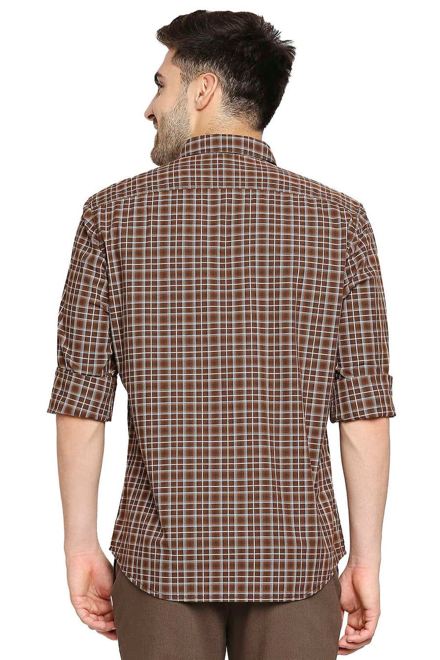BASICS SLIM FIT BISTRE BROWN CHECKS SHIRT