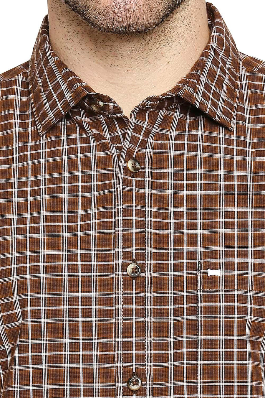 BASICS SLIM FIT BISTRE BROWN CHECKS SHIRT