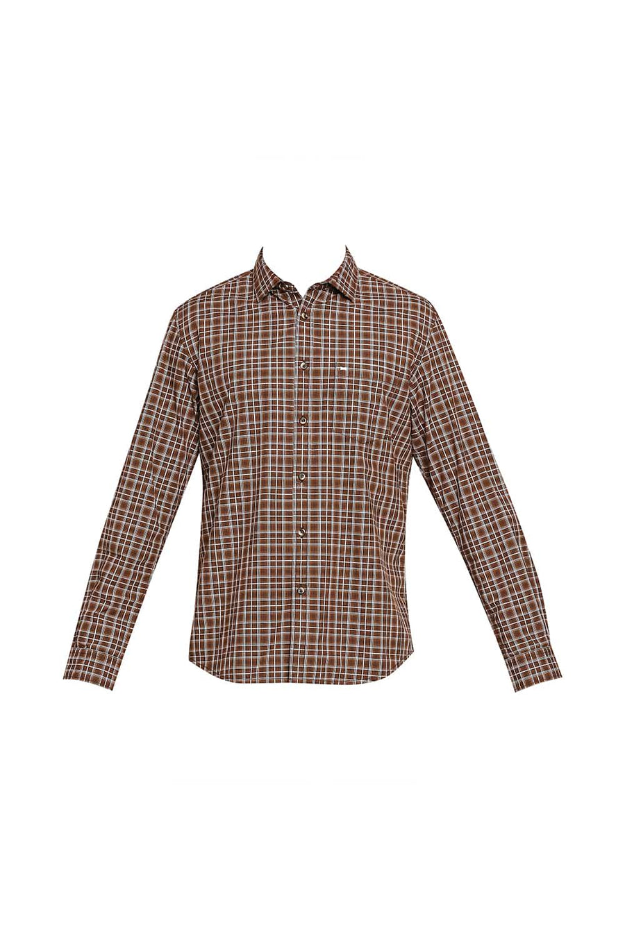 BASICS SLIM FIT BISTRE BROWN CHECKS SHIRT