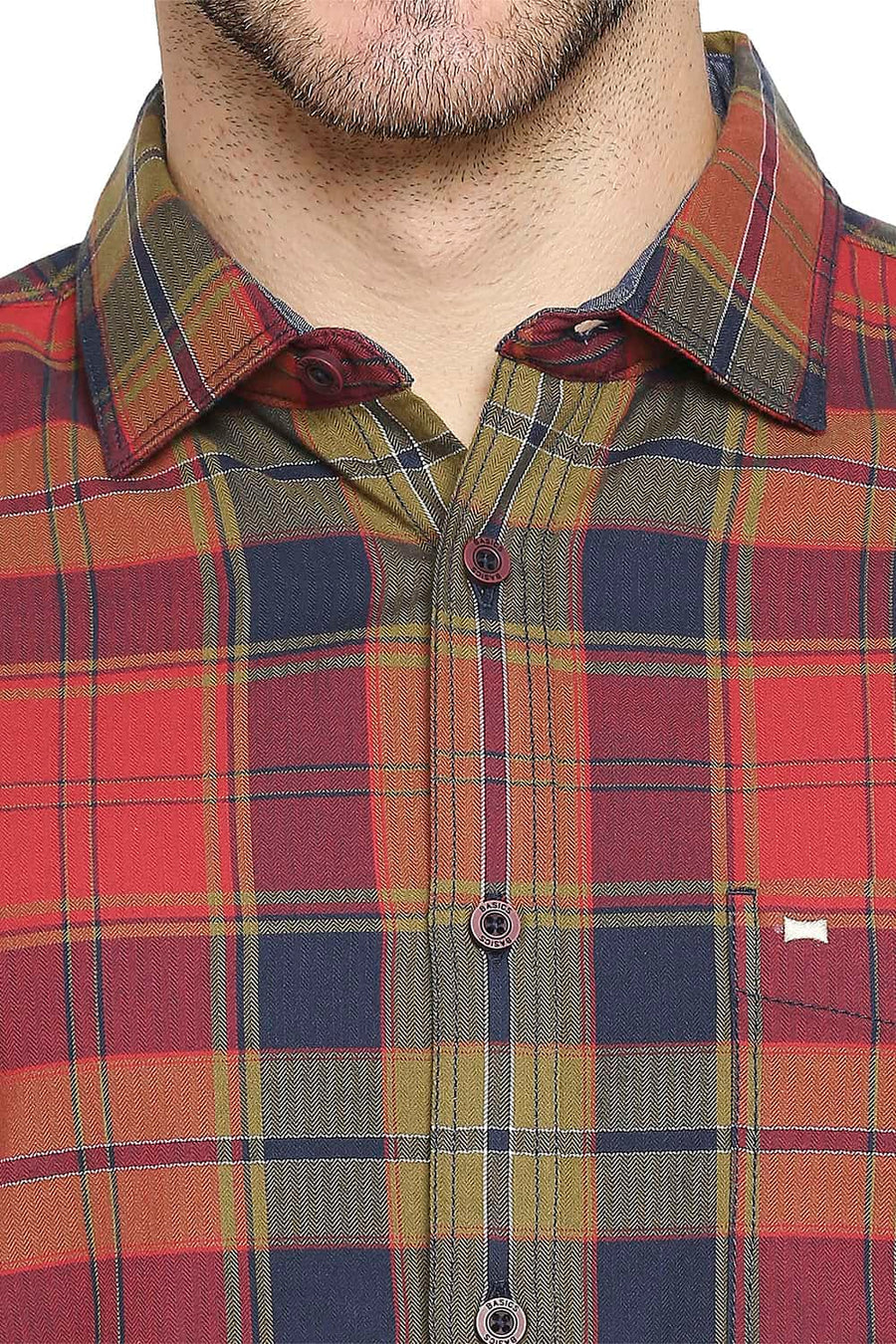 BASICS SLIM FIT CARDINAL RED TWILL CHECKS SHIRT
