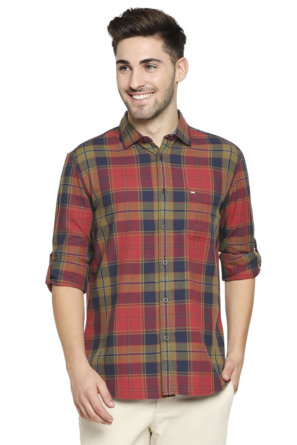 BASICS SLIM FIT TWILL CHECKS SHIRT