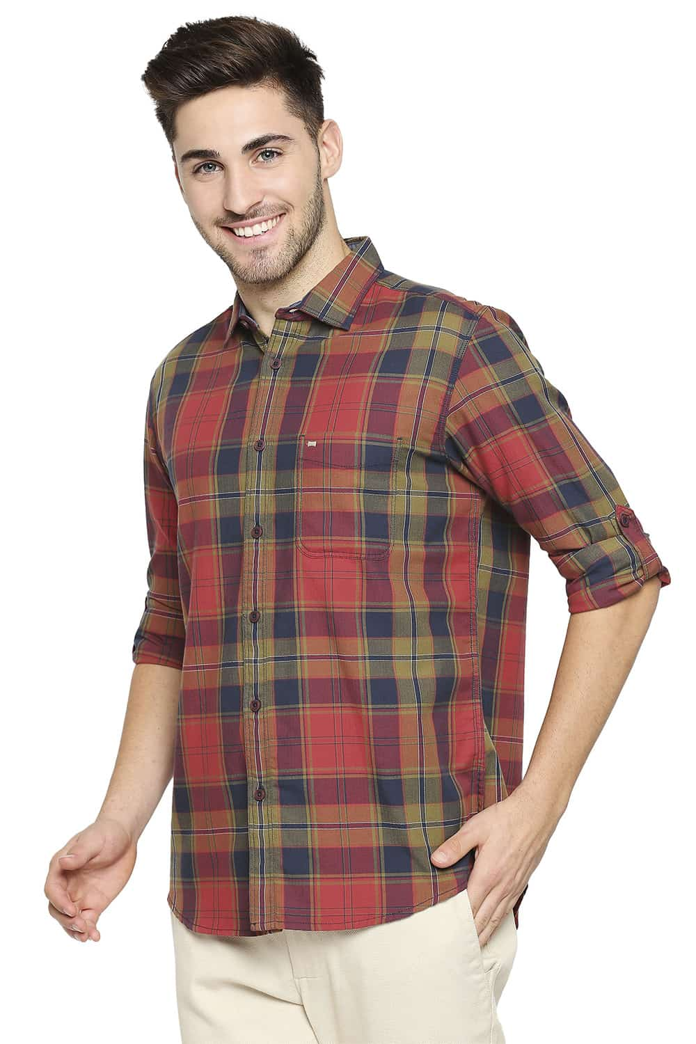 BASICS SLIM FIT TWILL CHECKS SHIRT