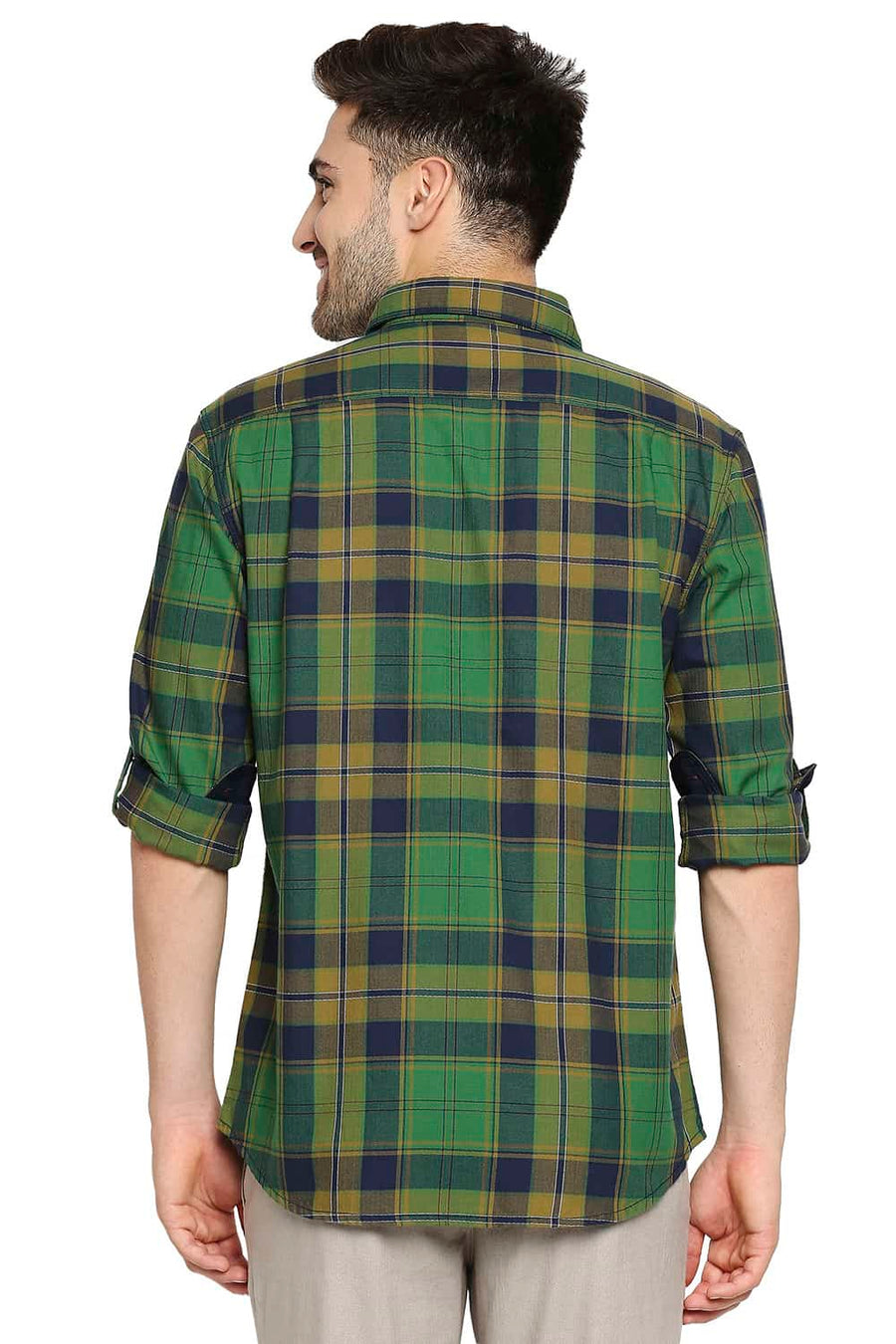 BASICS SLIM FIT JUNIPER GREEN TWILL CHECKS SHIRT
