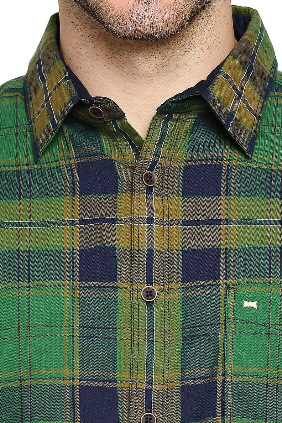 BASICS SLIM FIT JUNIPER GREEN TWILL CHECKS SHIRT