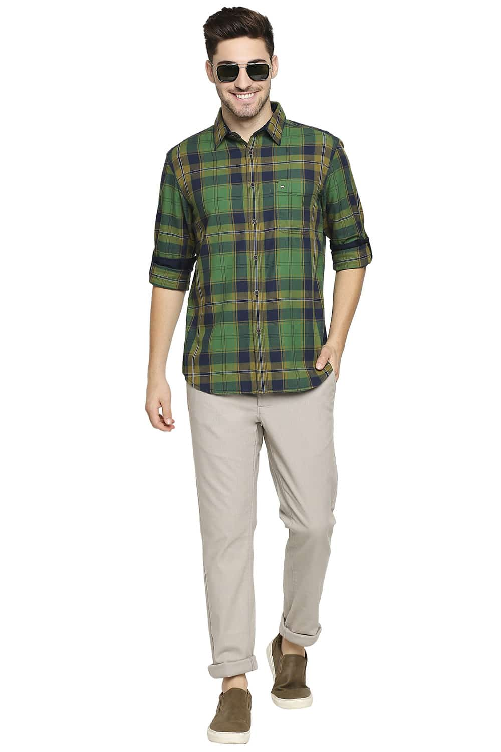 BASICS SLIM FIT TWILL CHECKS SHIRT