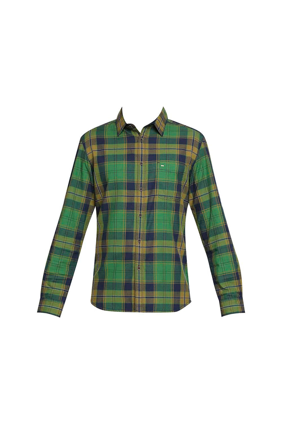 BASICS SLIM FIT JUNIPER GREEN TWILL CHECKS SHIRT