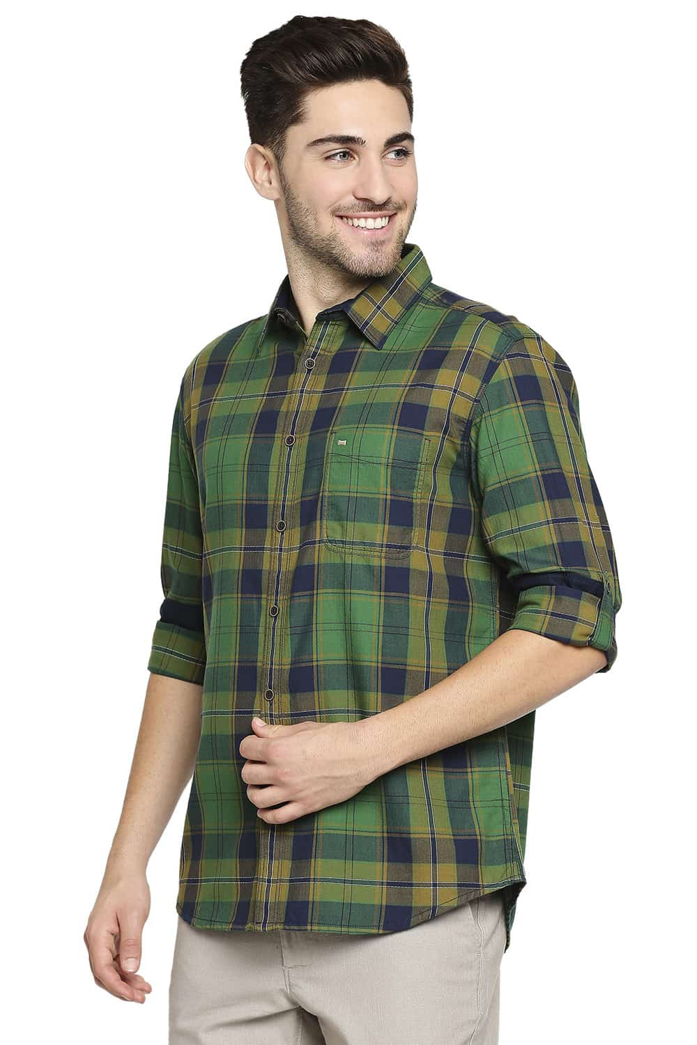 BASICS SLIM FIT TWILL CHECKS SHIRT