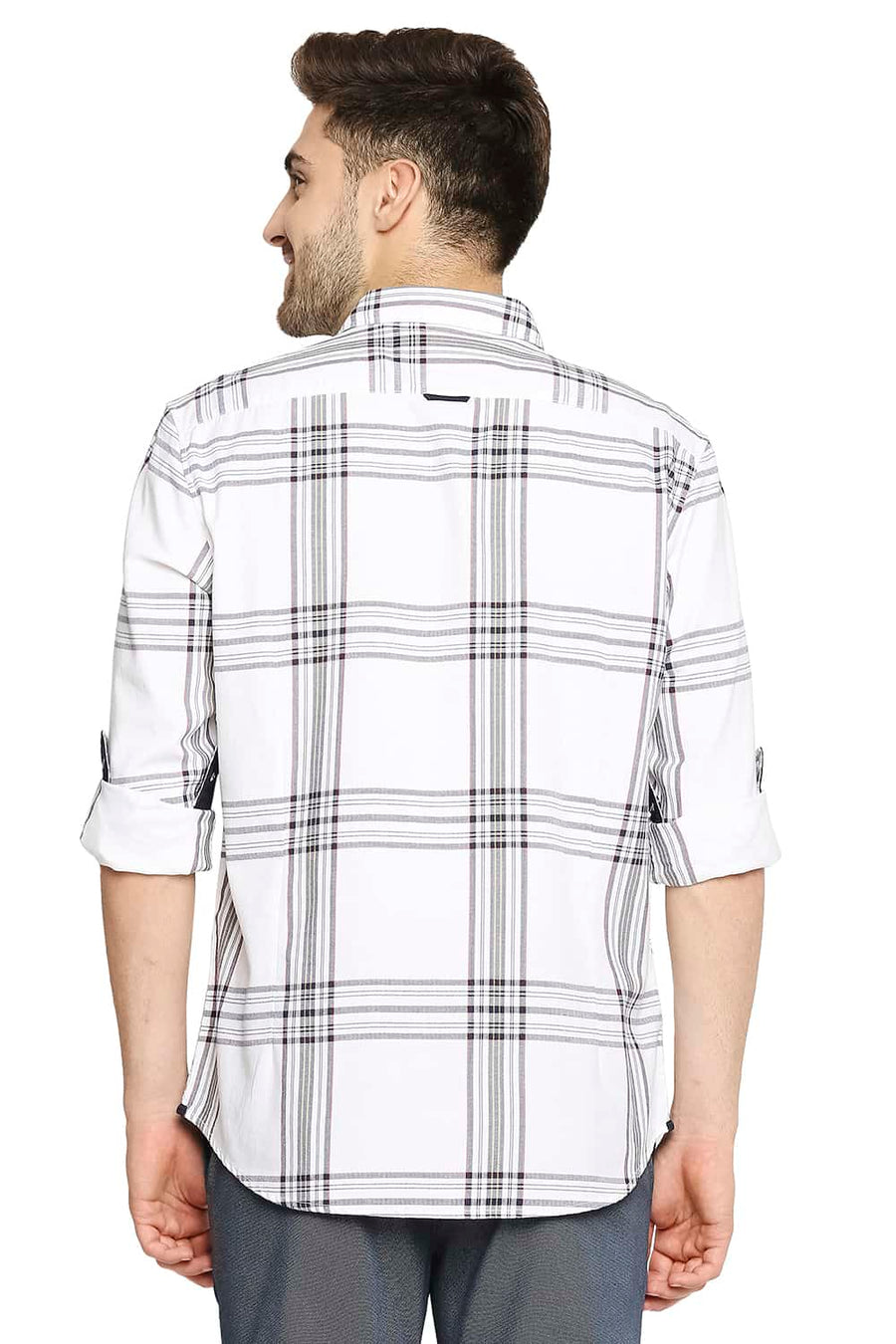 BASICS SLIM FIT CLOUD WHITE TWILL CHECKS SHIRT